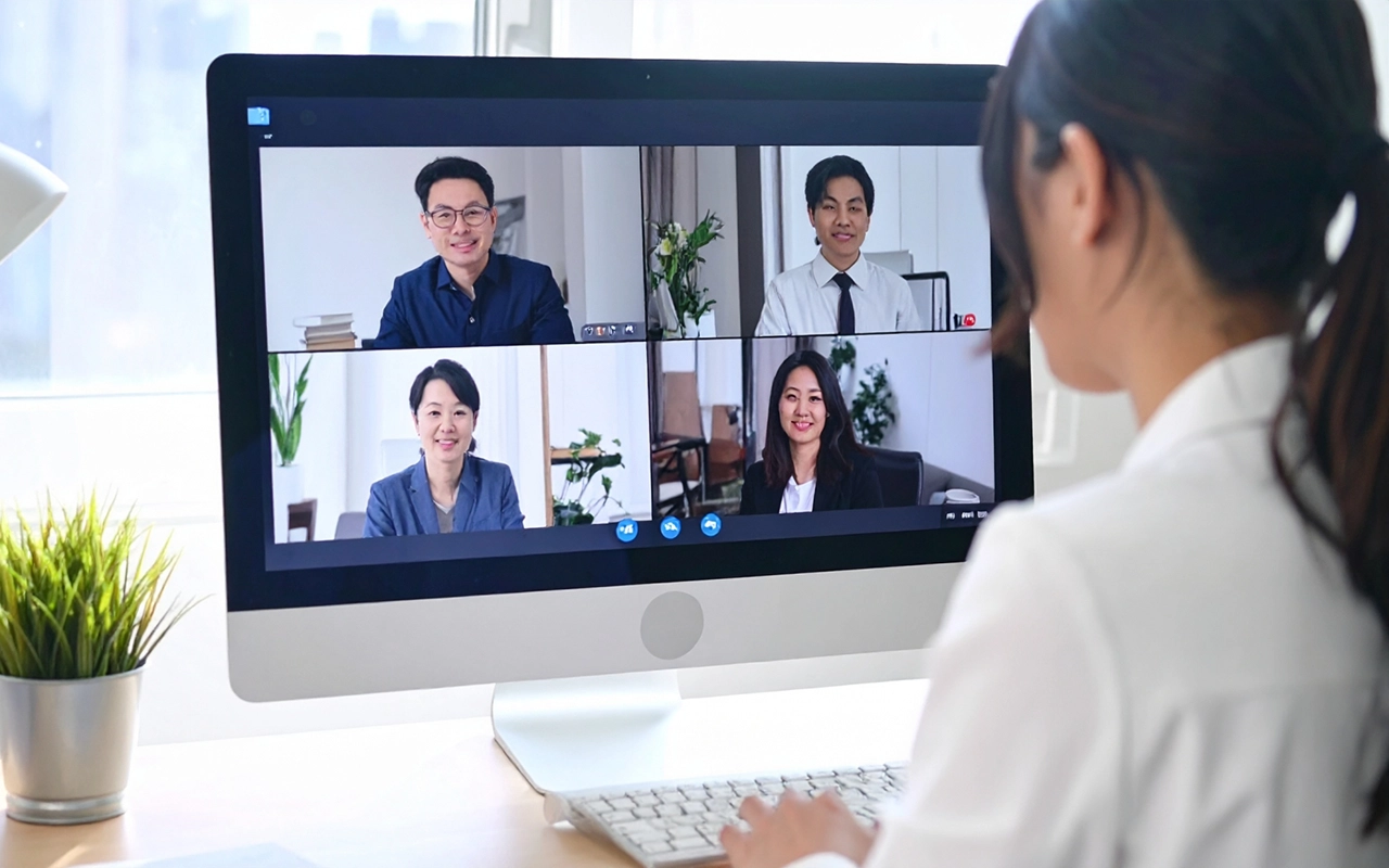 オンライン会議をする女性